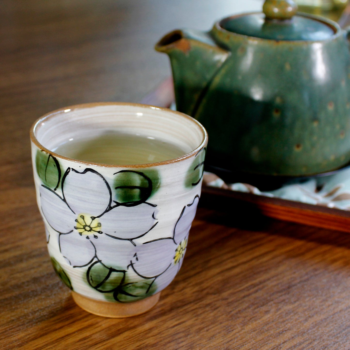 Ceramic Hand-Painted Blue Flower Cup - 8.5 oz