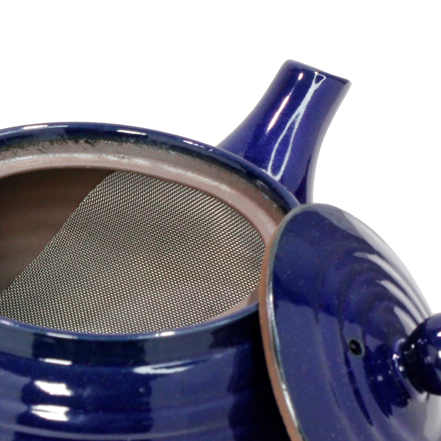 Dark Blue Kyusu Side Handle Teapot - strainer