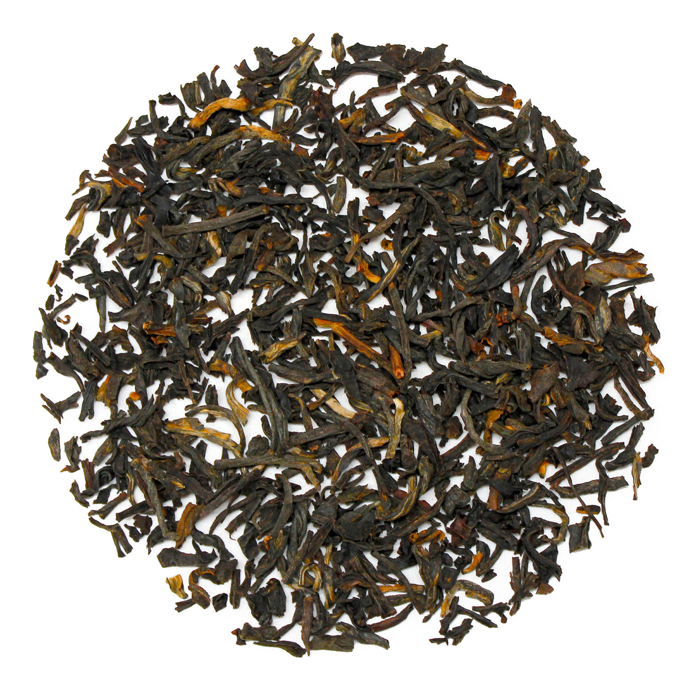 Loose pile of Russian Caravan on white background. Ingredients: Camellia sinensis leaves.