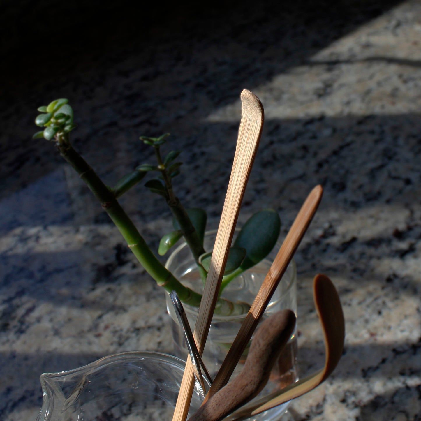 Bamboo Tea Rake - with other tools