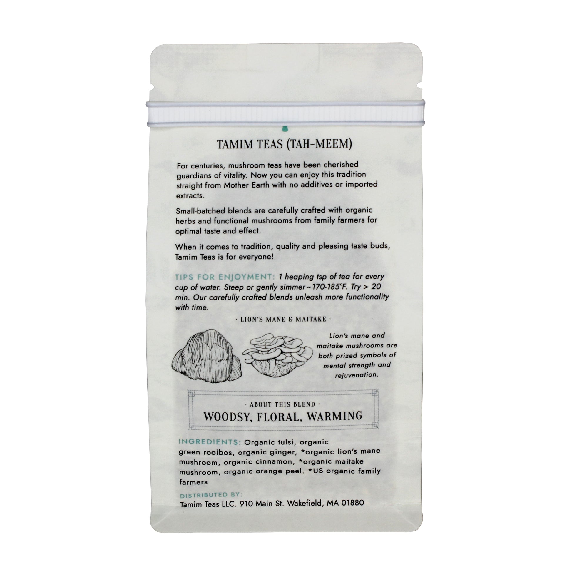 Clarity - Tamim Teas - with Lion's Mane & Maitake - retail pouch - back