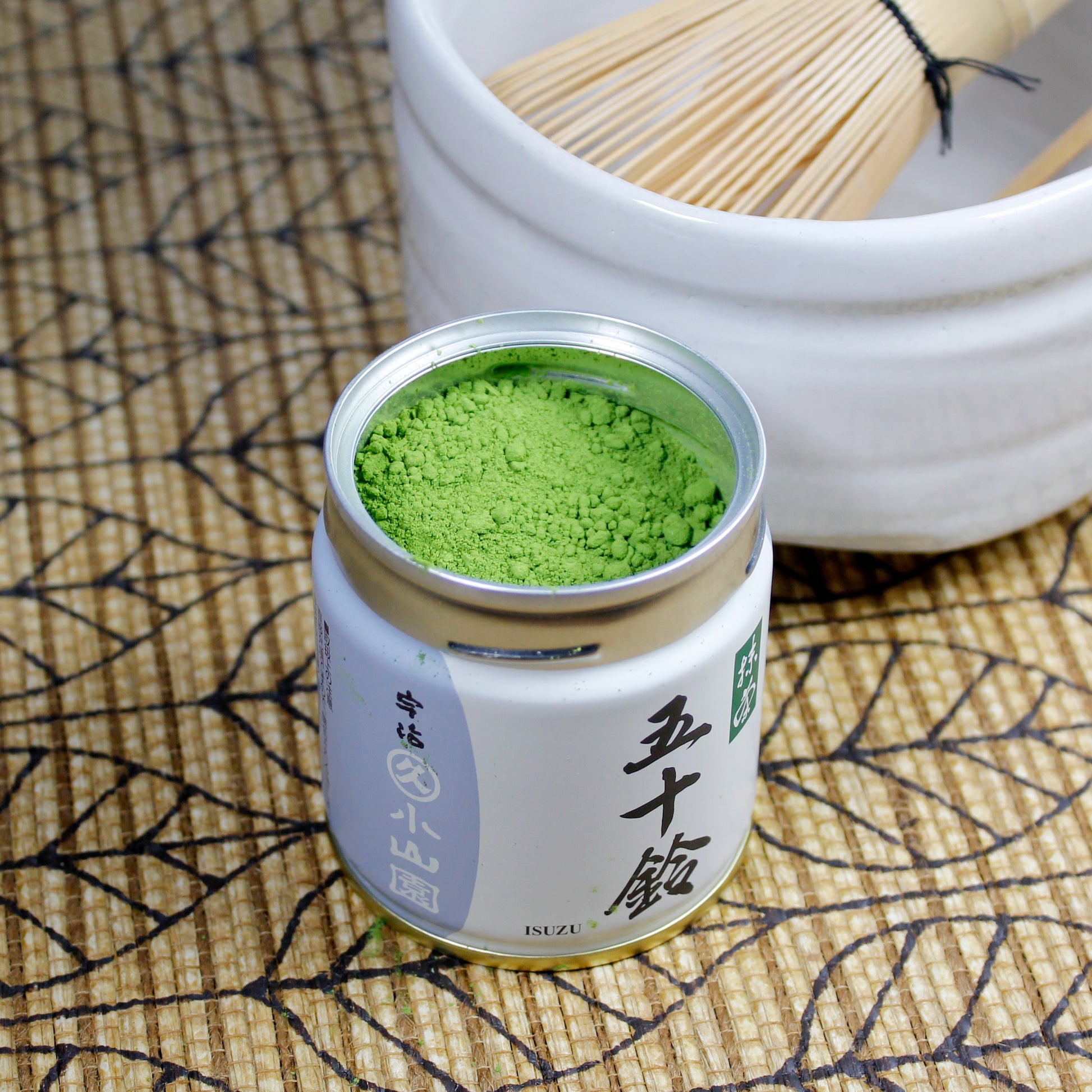 Isuzu Ceremonial Grade Matcha - Marukyu Koyamaen - Uji, Kyoto, Japan - open tin