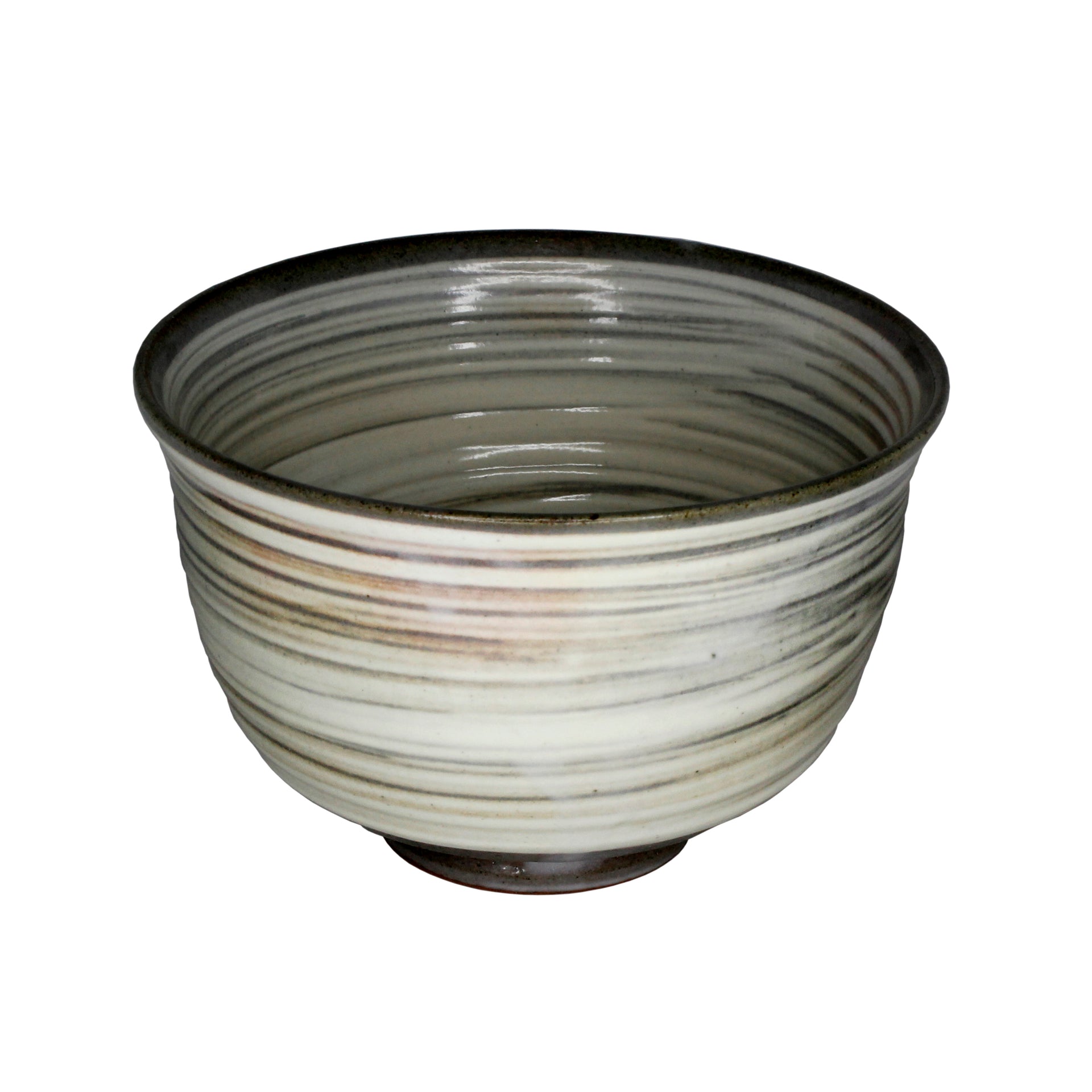 Matcha Tea Bowl (Chawan), white-brown, 13 x 8 cm